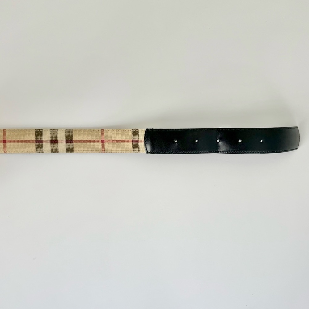 Burberry Check Buckle Belt 30” Archive Beige & Black Leather Classic - Picture 4 of 10